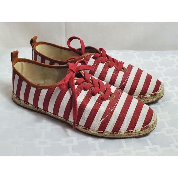 Michael Kors Del Rey Striped Espadilles Red White Size 7 Good Cond - Picture 2 of 8